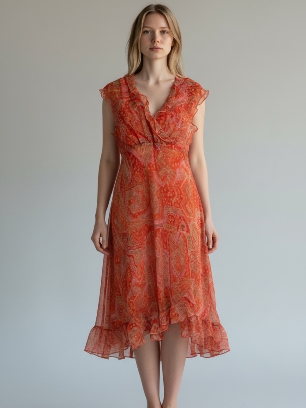 Gorgeous vintage orange CDC dress size 10 chiffon cottagecore prairie party